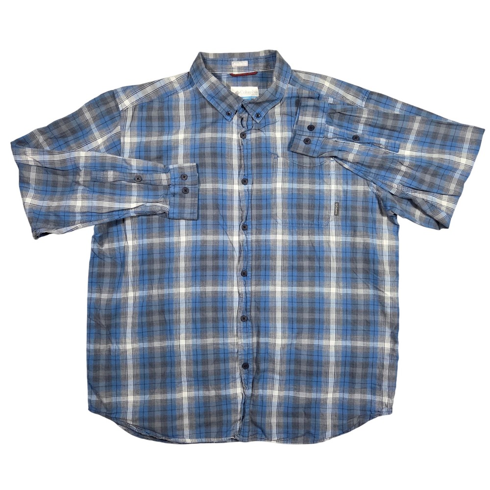 Columbia Men's 1X Regular Fit Blue Plaid Long Sleeve Button Up Shirt‎ Outdoors